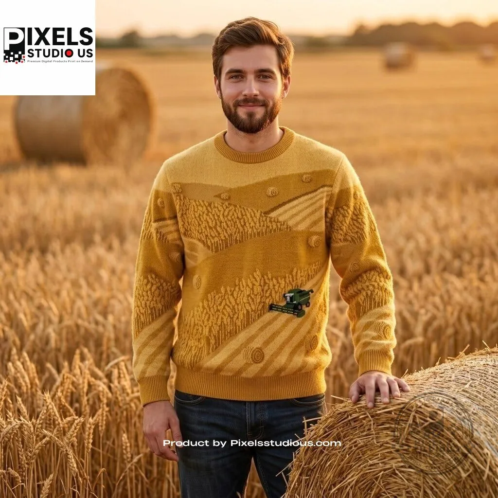 Wheat Field Combine Harvester Yellow Crewneck Sweatshirt 5 Wheat Field Combine Harvester Yellow Crewneck Sweatshirt 3D shirt or sports jersey with all-over print design