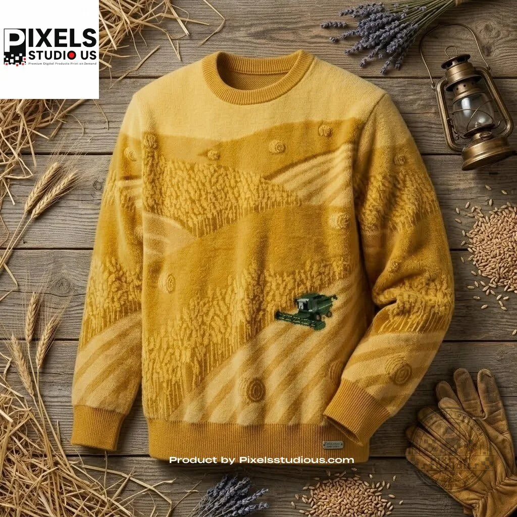 Wheat Field Combine Harvester Yellow Crewneck Sweatshirt 6 Wheat Field Combine Harvester Yellow Crewneck Sweatshirt 3D shirt or sports jersey with all-over print design