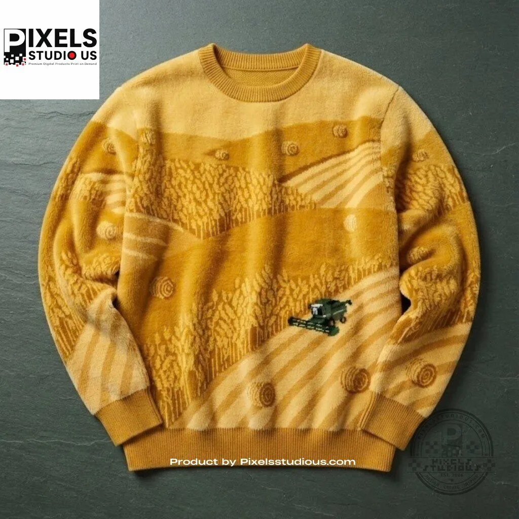 Wheat Field Combine Harvester Yellow Crewneck Sweatshirt 7 Wheat Field Combine Harvester Yellow Crewneck Sweatshirt 3D shirt or sports jersey with all-over print design