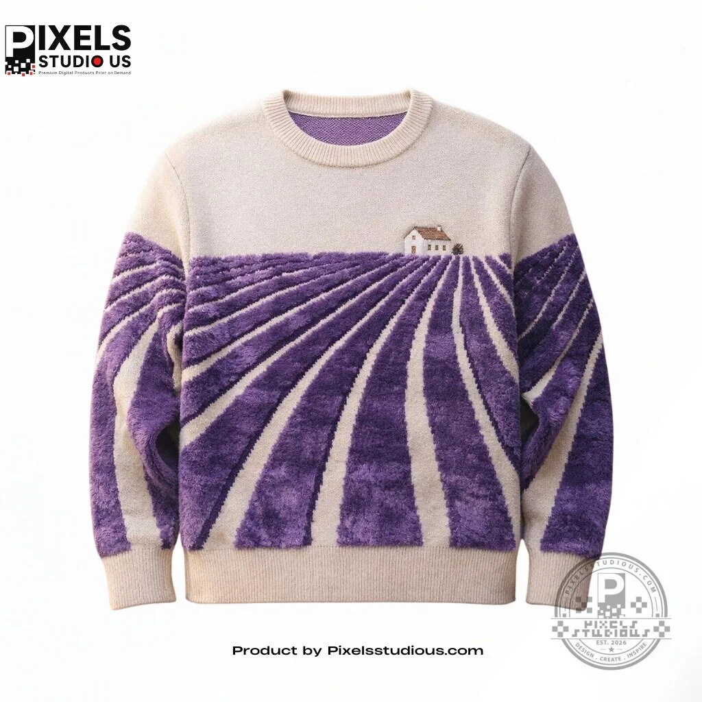 Lavender Field Hand Embroidery Sweater 4 Lavender Field Hand Embroidery Sweater 3D shirt or sports jersey with all-over print design