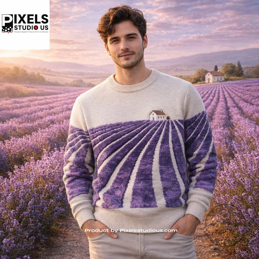Lavender Field Hand Embroidery Sweater 6 Lavender Field Hand Embroidery Sweater 3D shirt or sports jersey with all-over print design