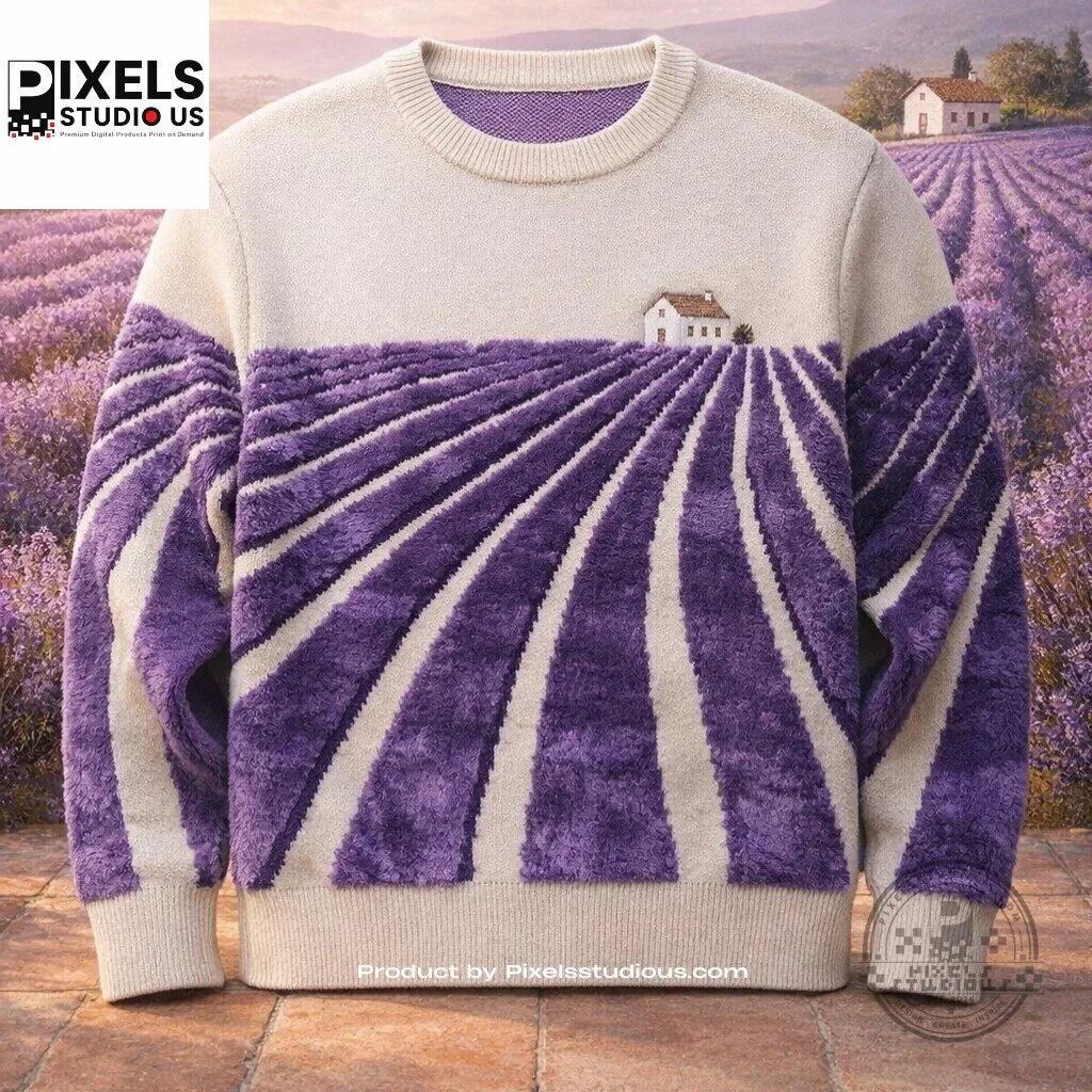 Lavender Field Hand Embroidery Sweater 7 Lavender Field Hand Embroidery Sweater 3D shirt or sports jersey with all-over print design