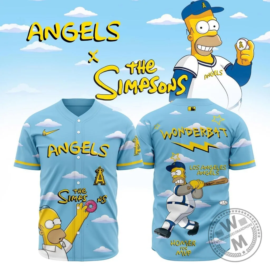 Homer Simpson Baseball Jersey featuring Los Angeles Angels and The Simpsons