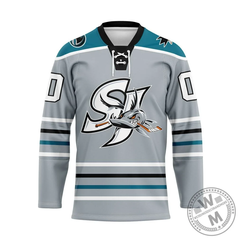 San Jose Barracuda Personalized Grey Lace Hockey Jersey