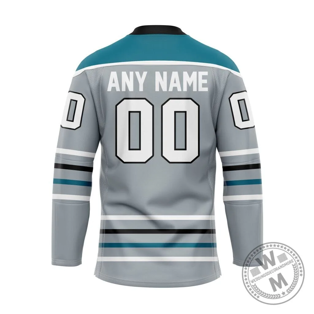 San Jose Barracuda Personalized Grey Lace Hockey Jersey 3 San Jose Barracuda Personalized Grey Lace Hockey Jersey