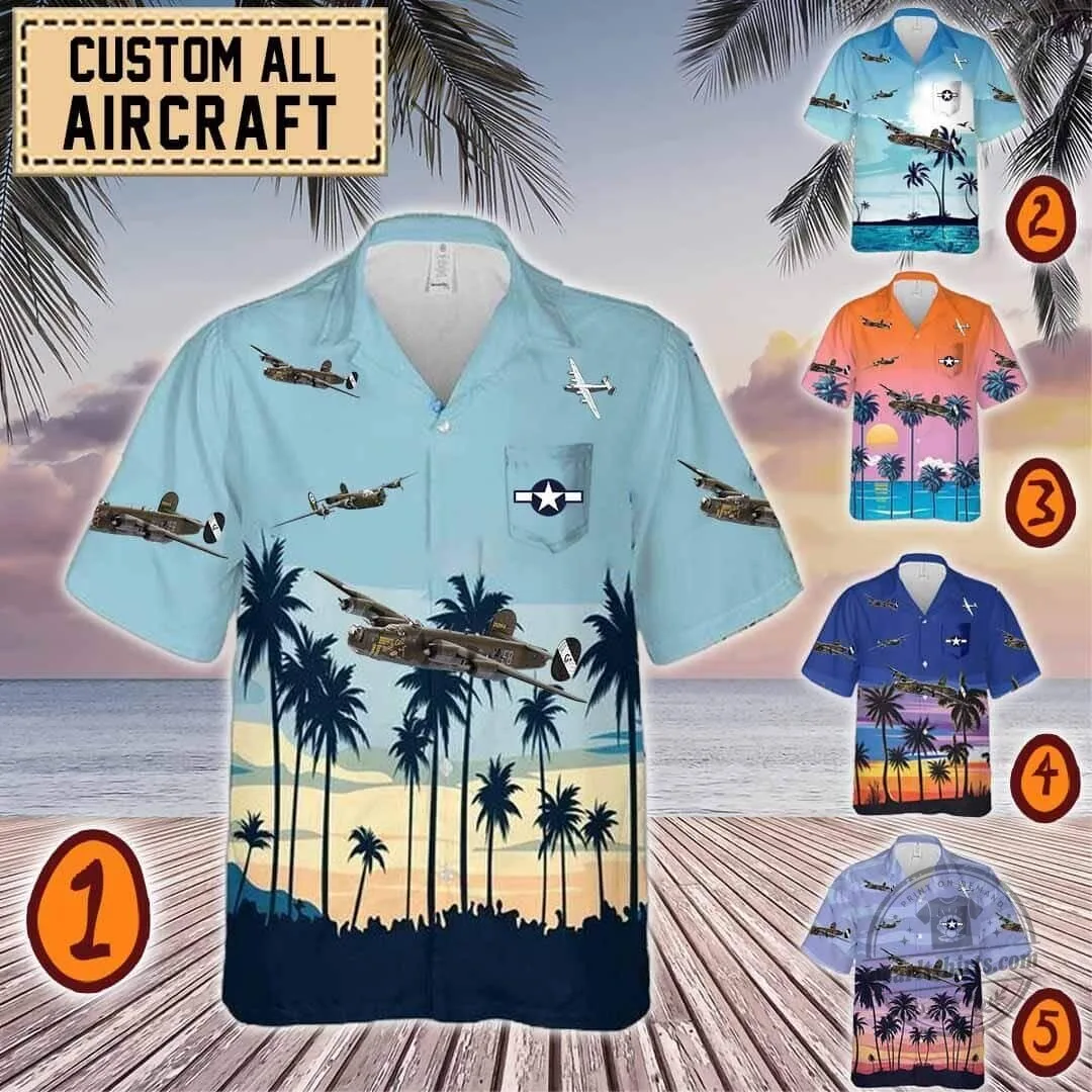 B-24 Liberator Bomber Aircraft Palm Tree Beach Hawaiian Shirt