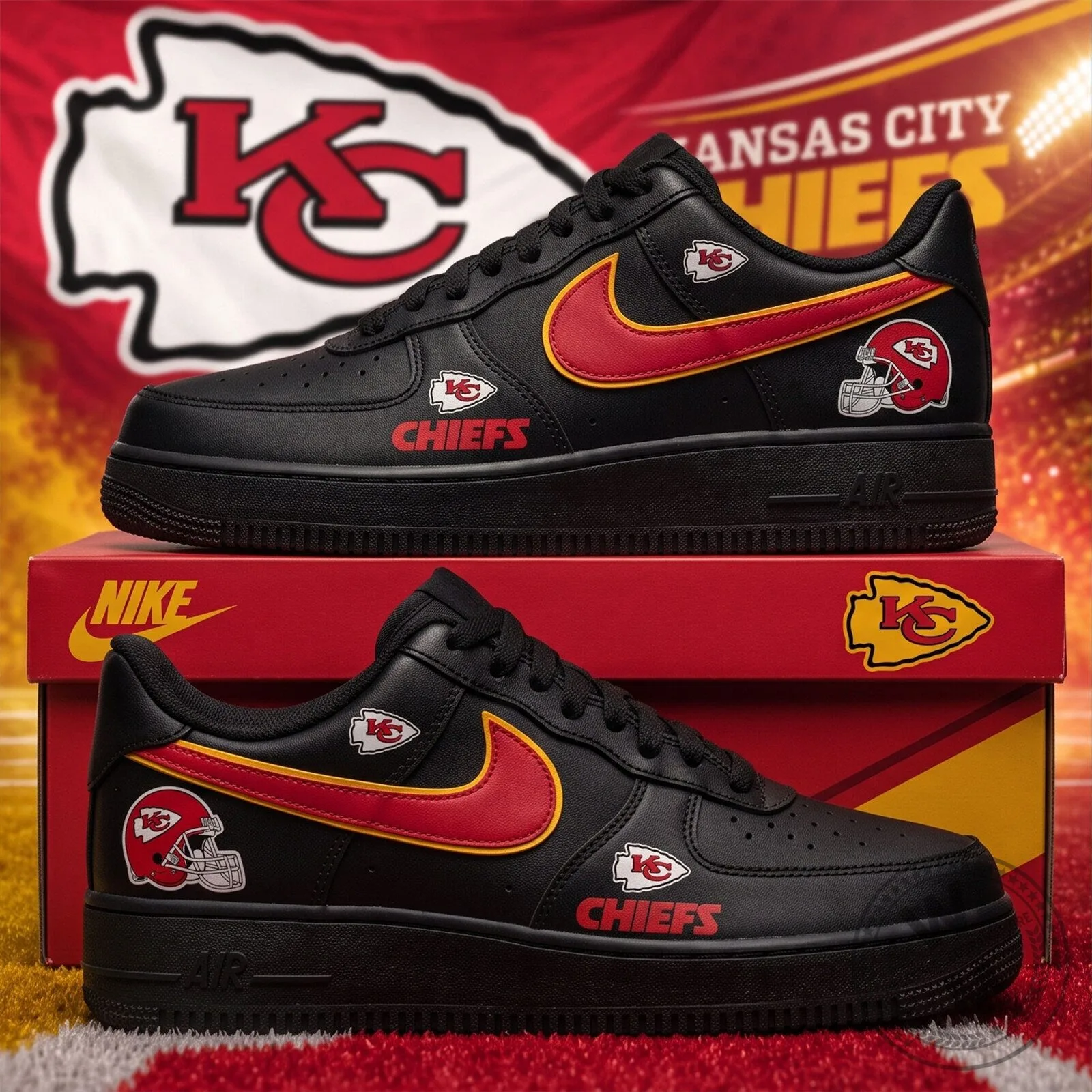 Kansas City Chiefs National Football League Team Black Air Force One Shoes