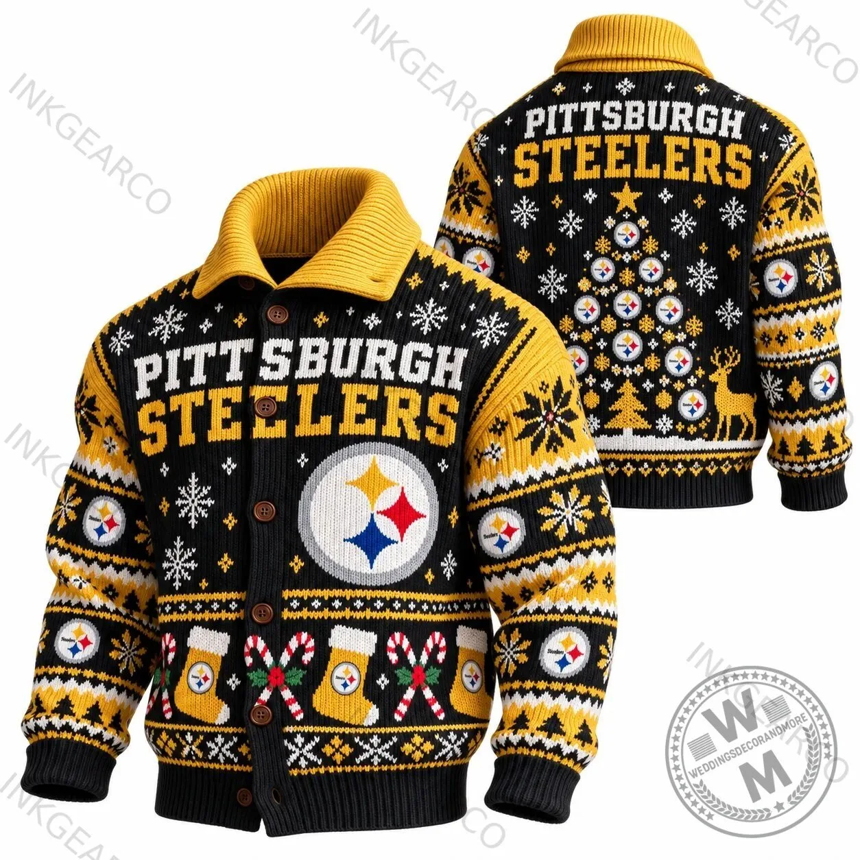 Pittsburgh Steelers Christmas Holiday Ugly Sweater Cardigan