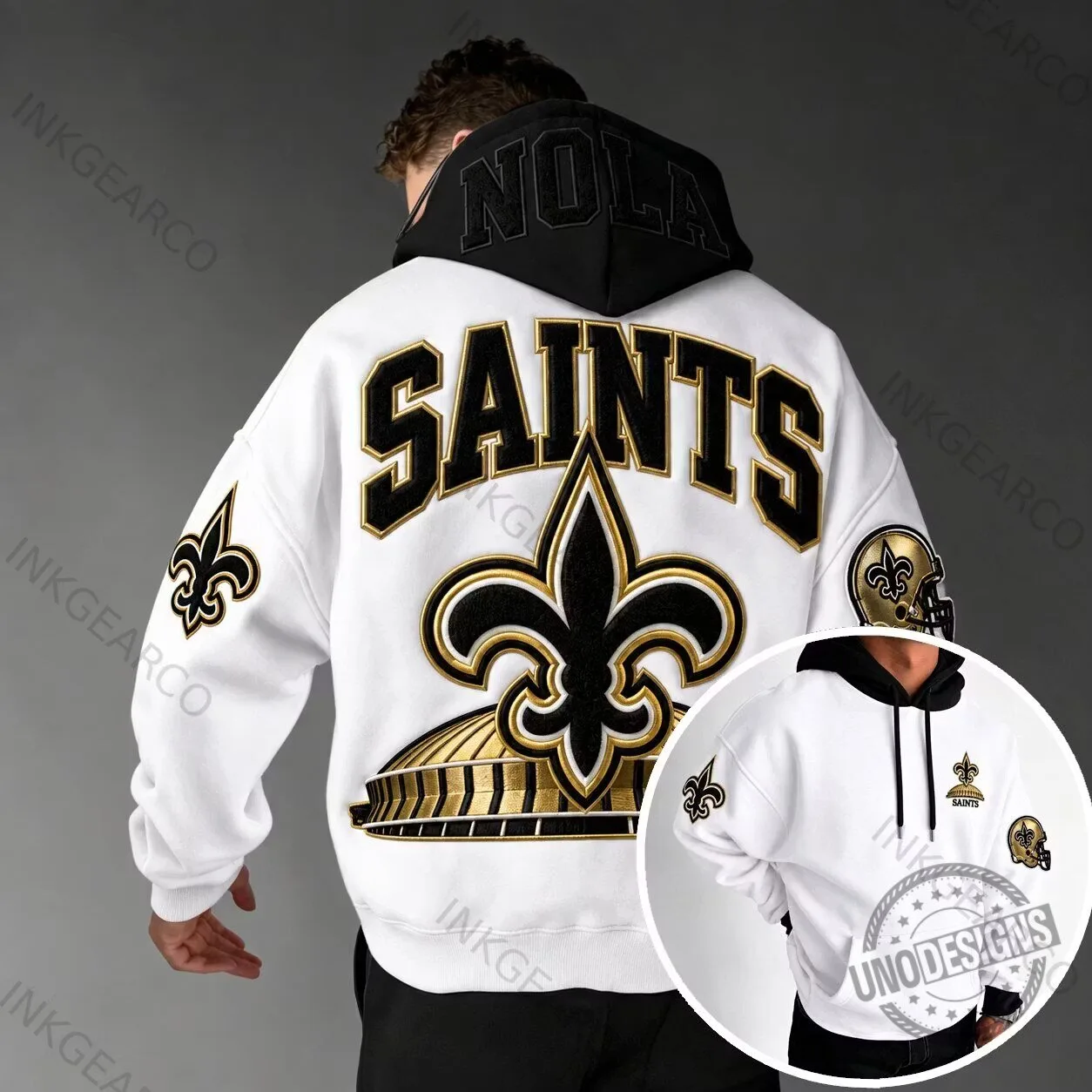 Black, Gold, and White Hoodie for the New Orleans Saints Football Team