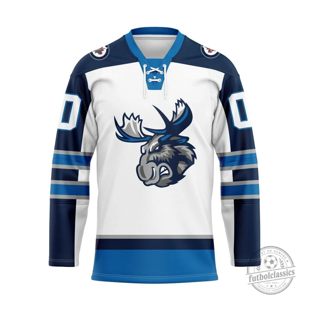 Manitoba Moose Personalized White Lace-Up Hockey Jersey