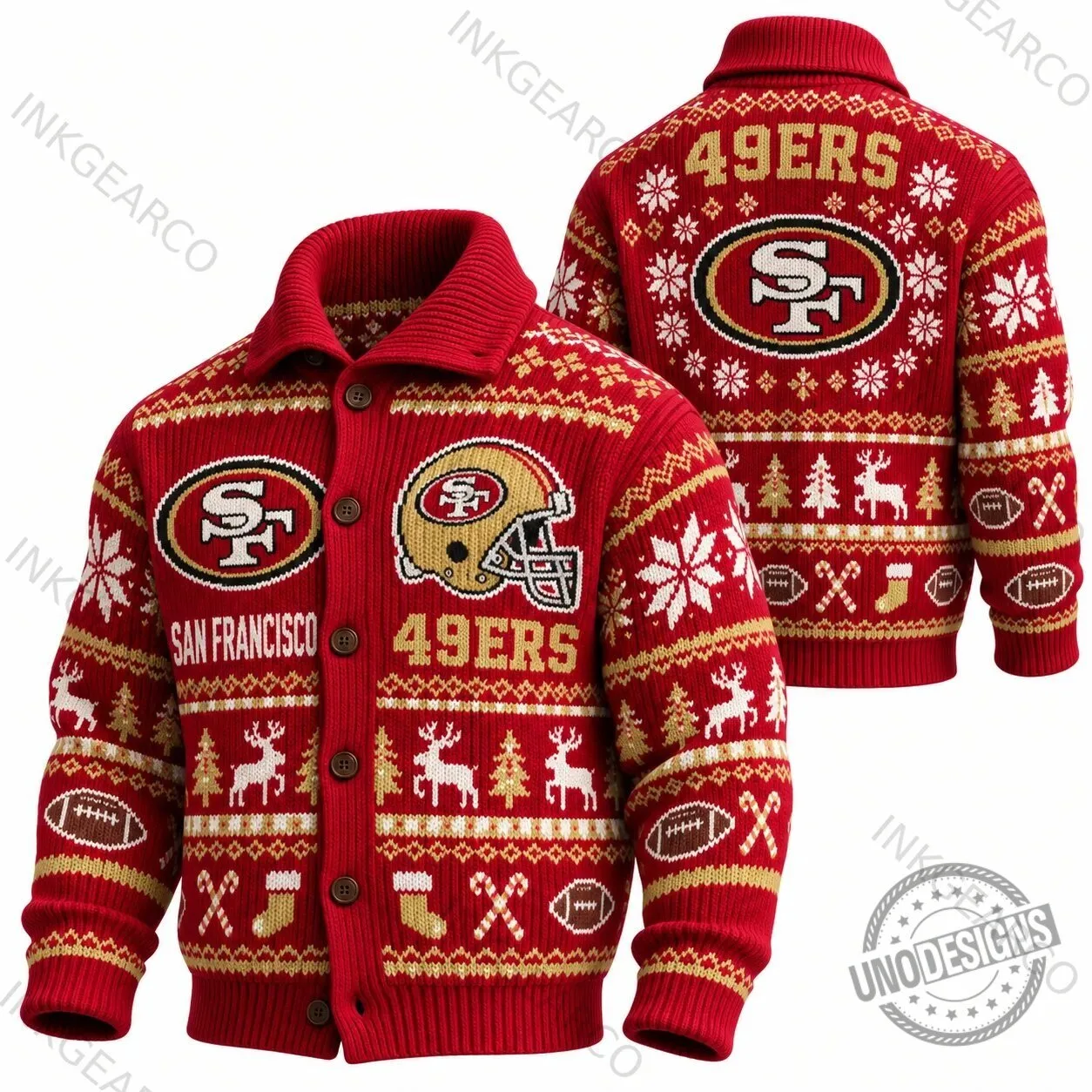 Ugly Knit Cardigan for Christmas - San Francisco 49ers Holiday Sweater