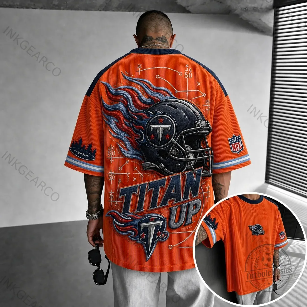 Tennessee Titans Football Helmet Graphic Print Oversized T-Shirt