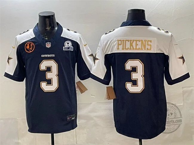 Dallas Cowboys Football George Pickens Number 3 Navy Blue Stitched Jersey