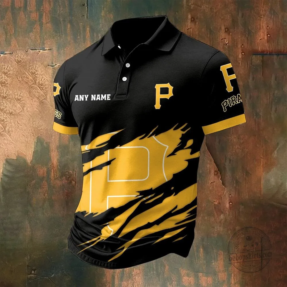 Pittsburgh Pirates Personalized Name Black Yellow Polo Shirt