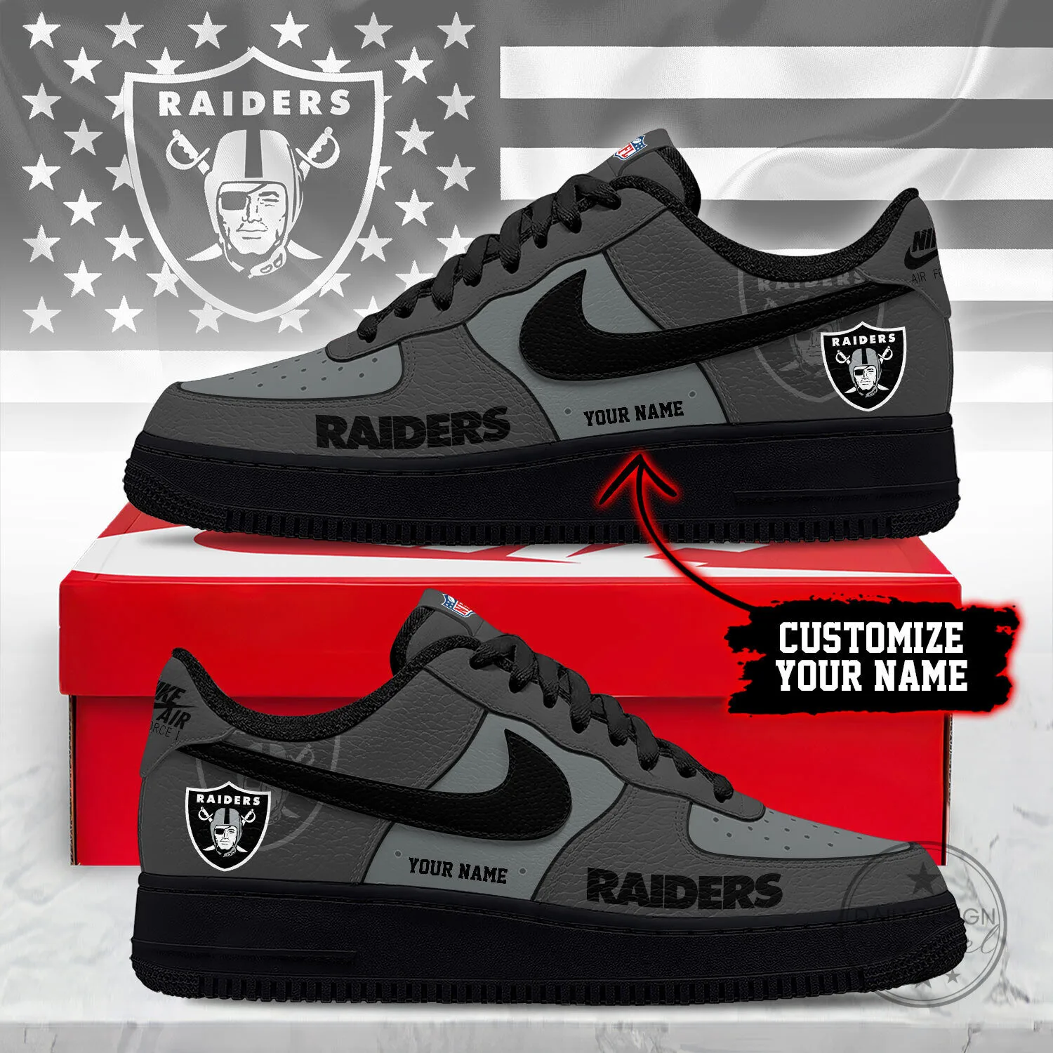 Las Vegas Raiders Custom Name Air Force 1 Sneakers