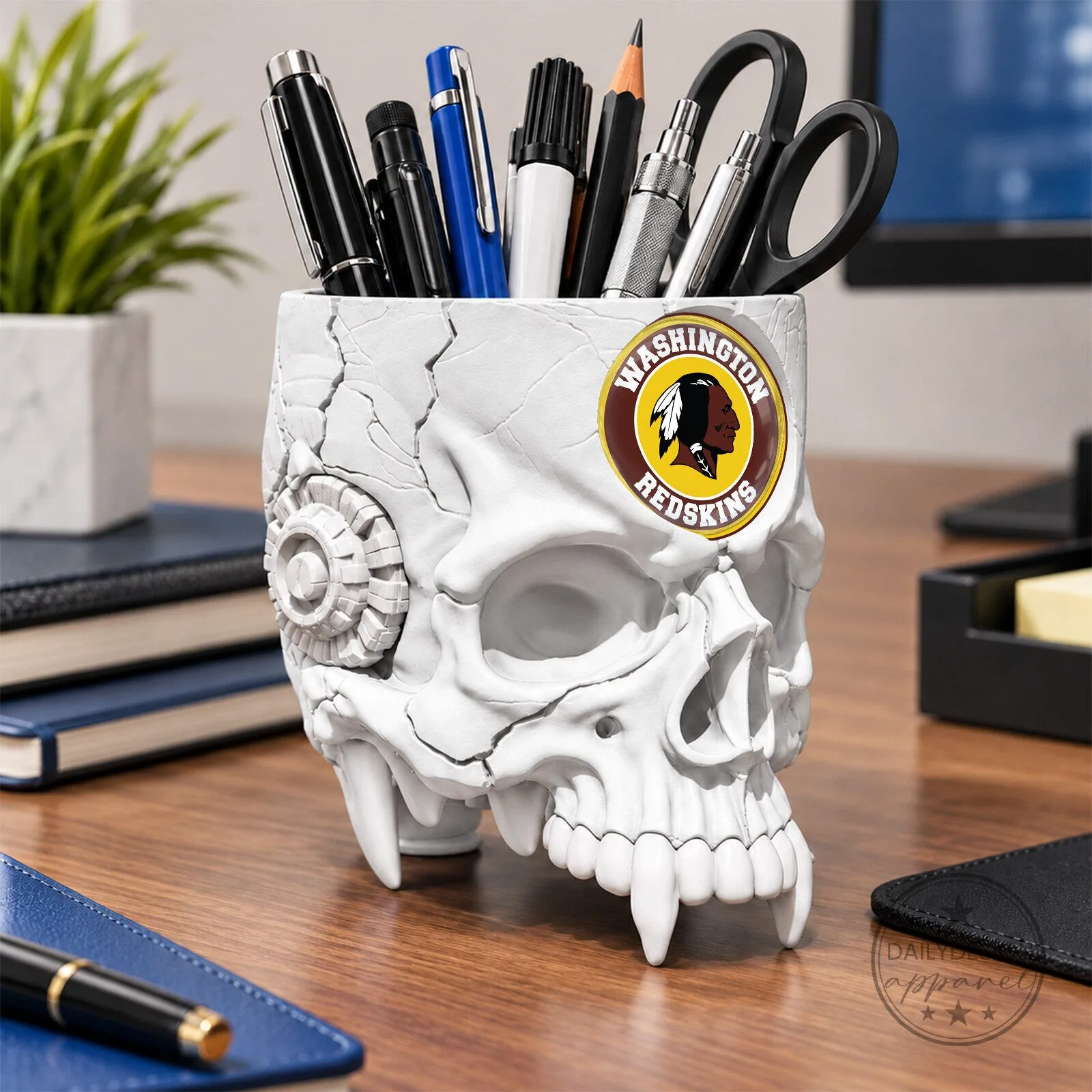 Washington Redskins Football Team Skull Pen Holder Desk Organizer