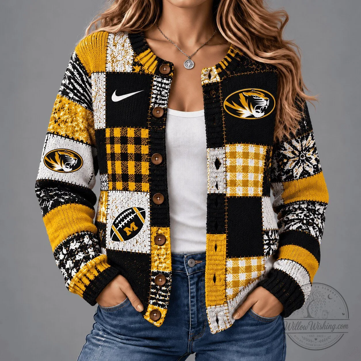 Missouri Tigers Vintage Patchwork Football Cardigan Sweater