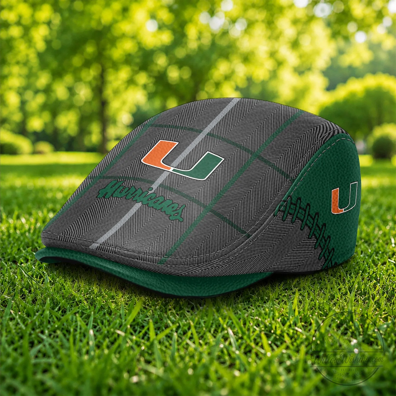 Miami Hurricanes NCAA Plaid Pattern Golf Flat Cap Hat