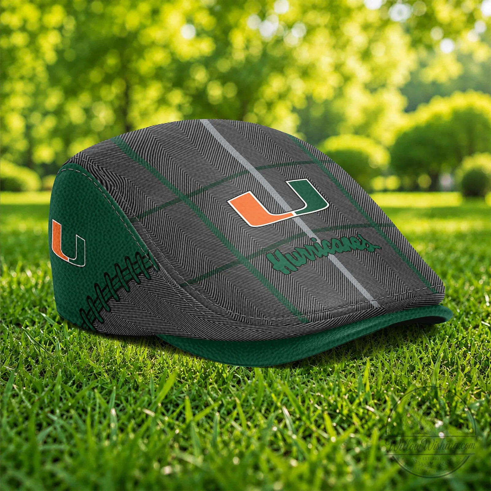 Miami Hurricanes NCAA Plaid Pattern Golf Flat Cap Hat 9 Miami Hurricanes NCAA Plaid Pattern Golf Flat Cap Hat