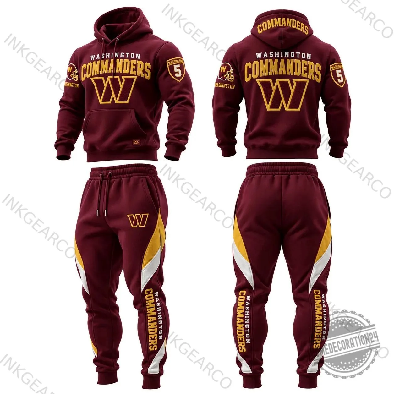 Washington Commanders Football Team Maroon and Gold Athletic Hoodie