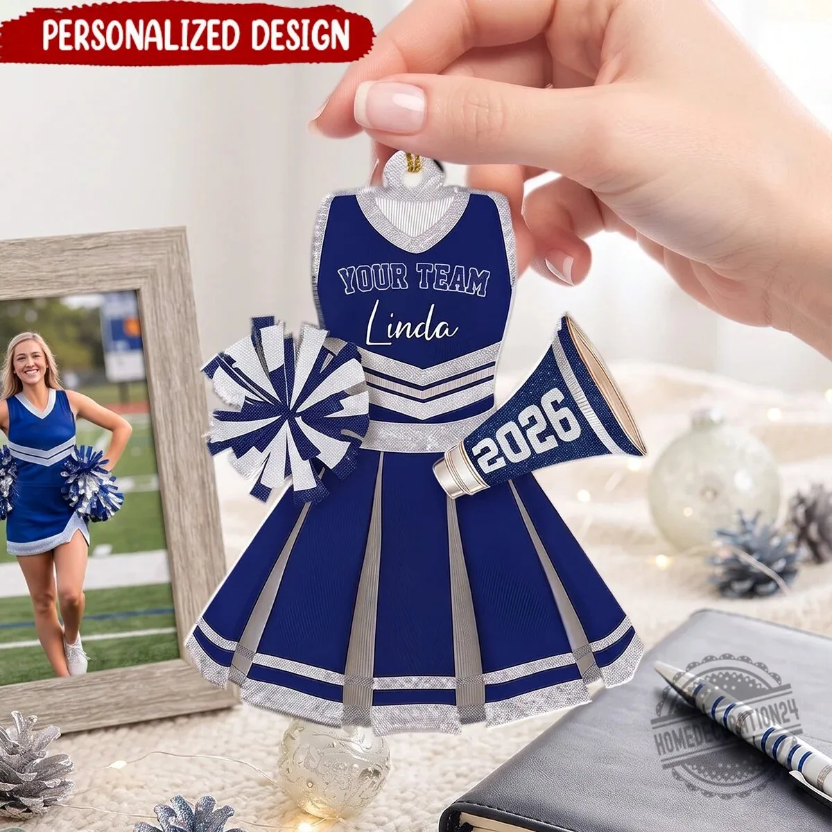 Personalized Cheerleader Uniform Christmas Ornament with Name and Team Year