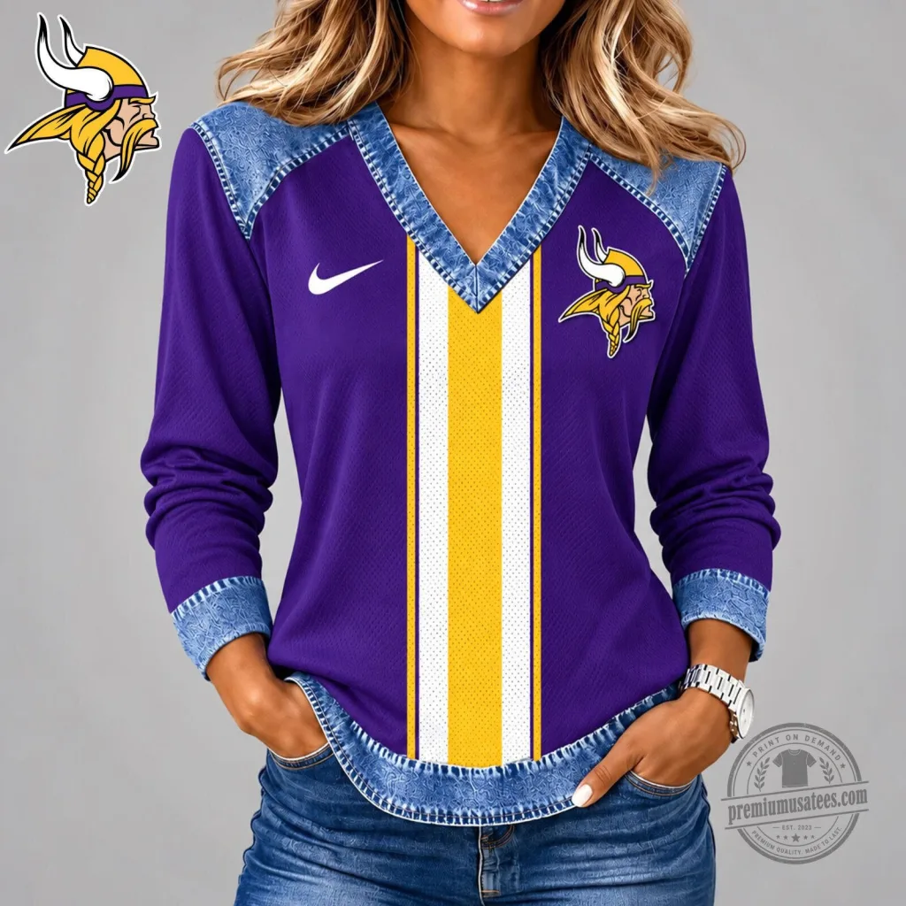 Minnesota Vikings NFL Classic Vintage Long Sleeve V-Neck Shirt Minnesota Vikings NFL Classic Vintage Long Sleeve V-Neck Shirt