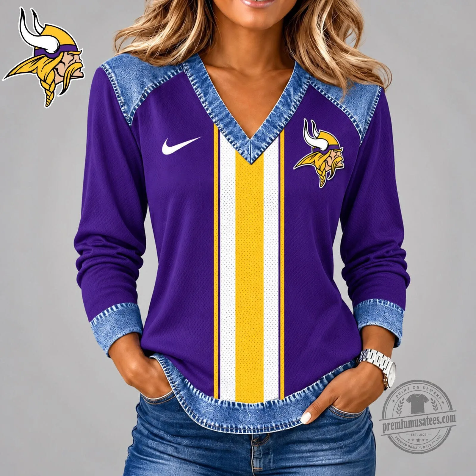 Minnesota Vikings NFL Classic Vintage Long Sleeve V-Neck Shirt