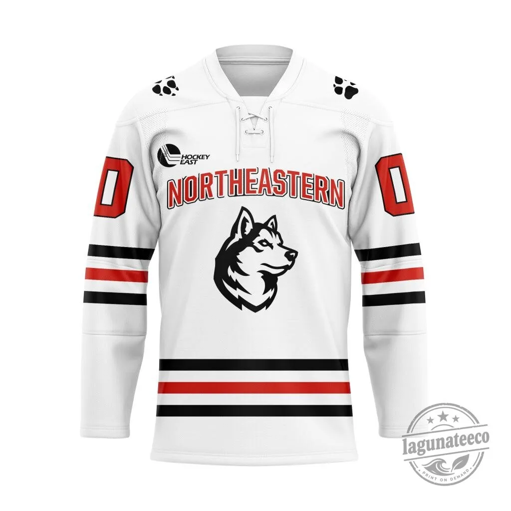 Northeastern Huskies Personalized White Lace Hockey Jersey