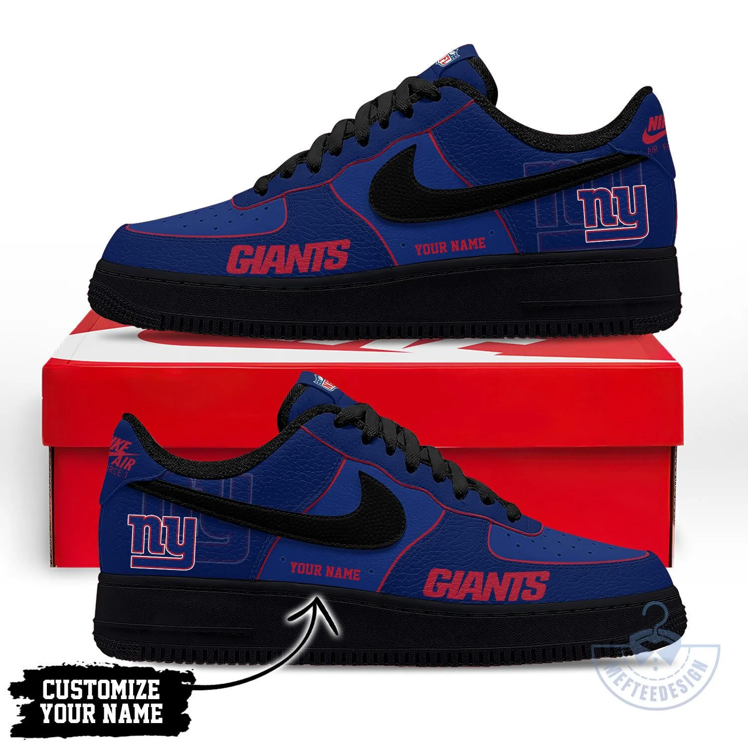 New York Giants NFL Team Logo Custom Name Blue and Red Sneakers Shoes