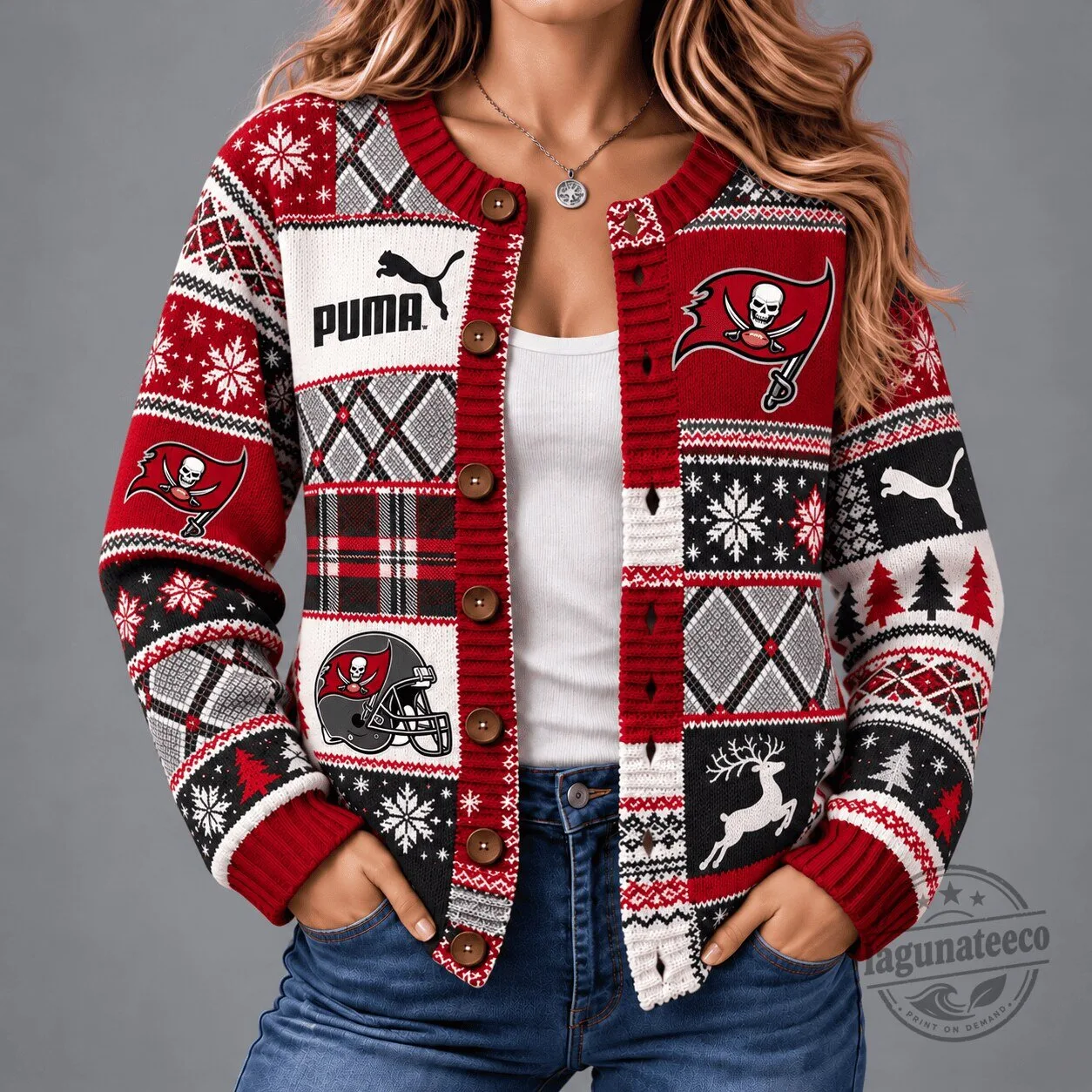 Tampa Bay Buccaneers Christmas Patchwork Ugly Sweater Cardigan