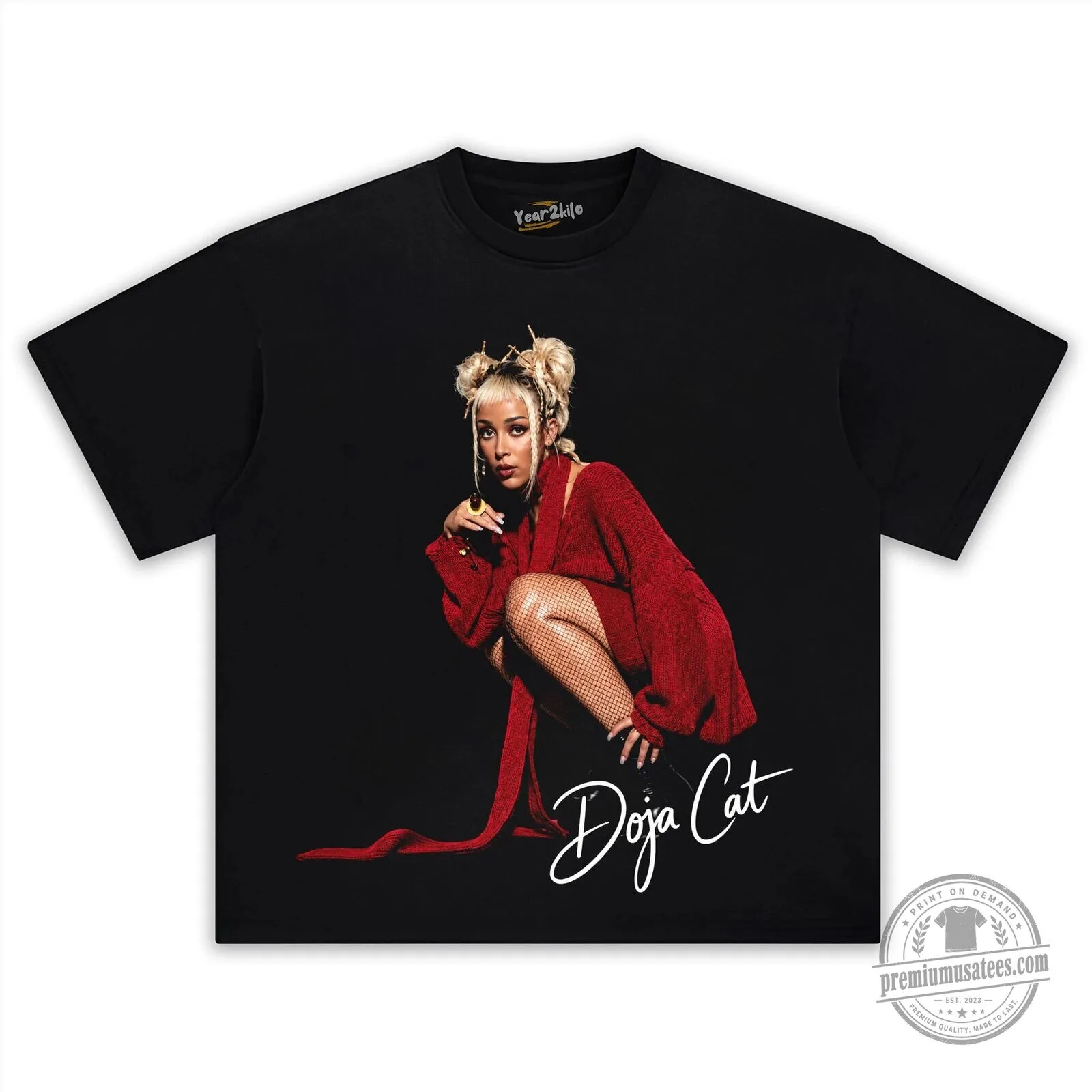 Oversized Black Washed T-Shirt with Vintage Style Graphic Print by Doja Cat 9 Oversized Black Washed T-Shirt with Vintage Style Graphic Print by Doja Cat
