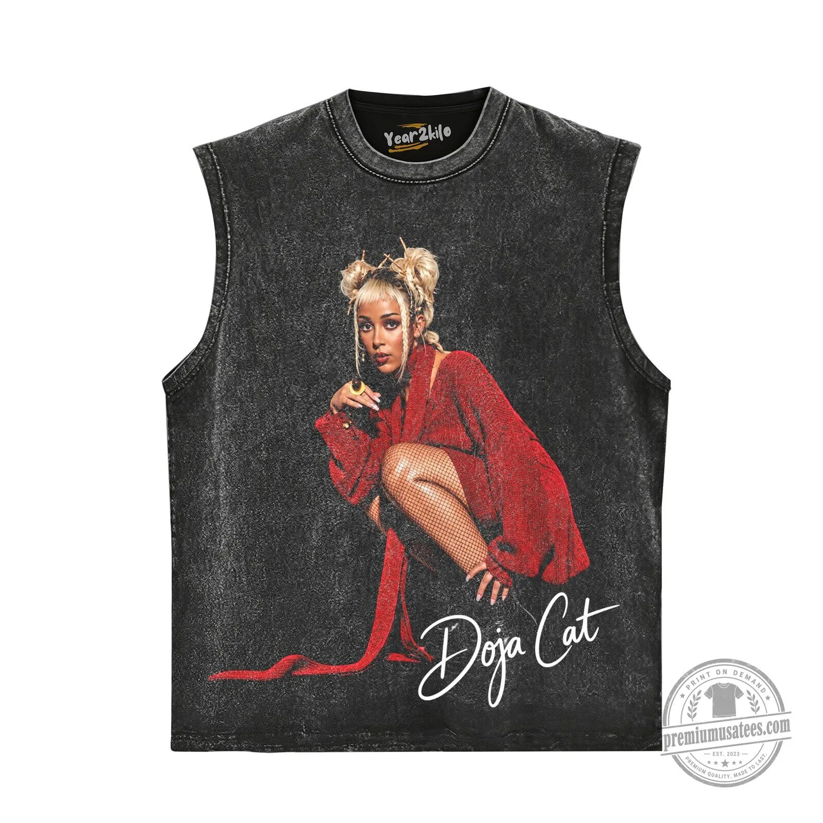 Oversized Black Washed T-Shirt with Vintage Style Graphic Print by Doja Cat 11 Oversized Black Washed T-Shirt with Vintage Style Graphic Print by Doja Cat