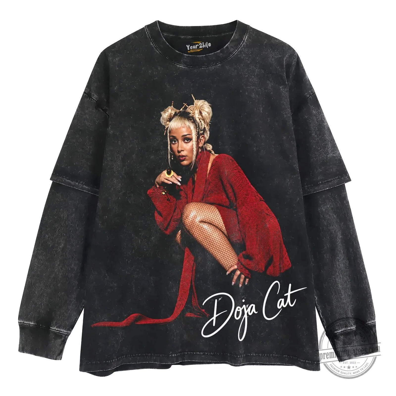 Oversized Black Washed T-Shirt with Vintage Style Graphic Print by Doja Cat 12 Oversized Black Washed T-Shirt with Vintage Style Graphic Print by Doja Cat