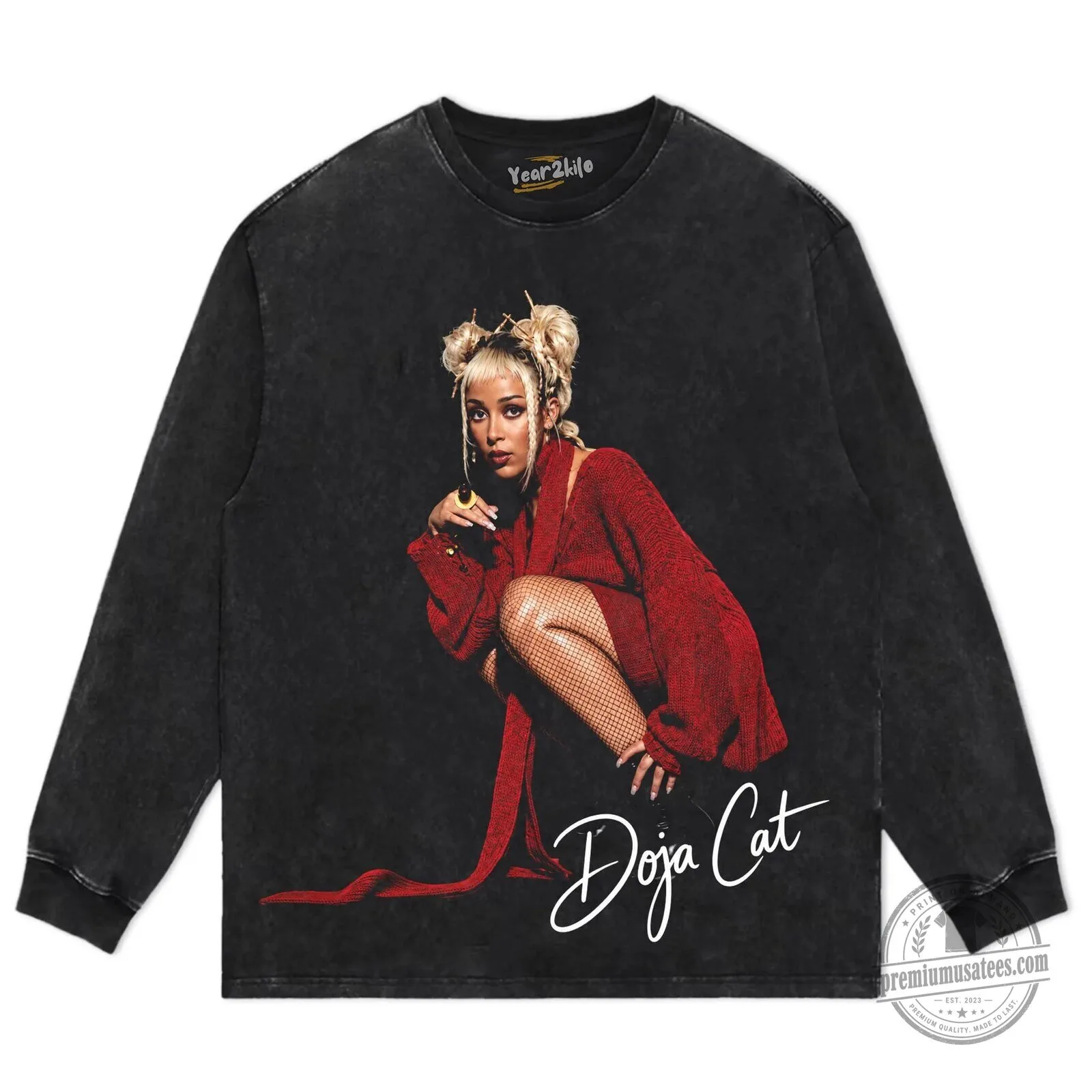 Oversized Black Washed T-Shirt with Vintage Style Graphic Print by Doja Cat 14 Oversized Black Washed T-Shirt with Vintage Style Graphic Print by Doja Cat