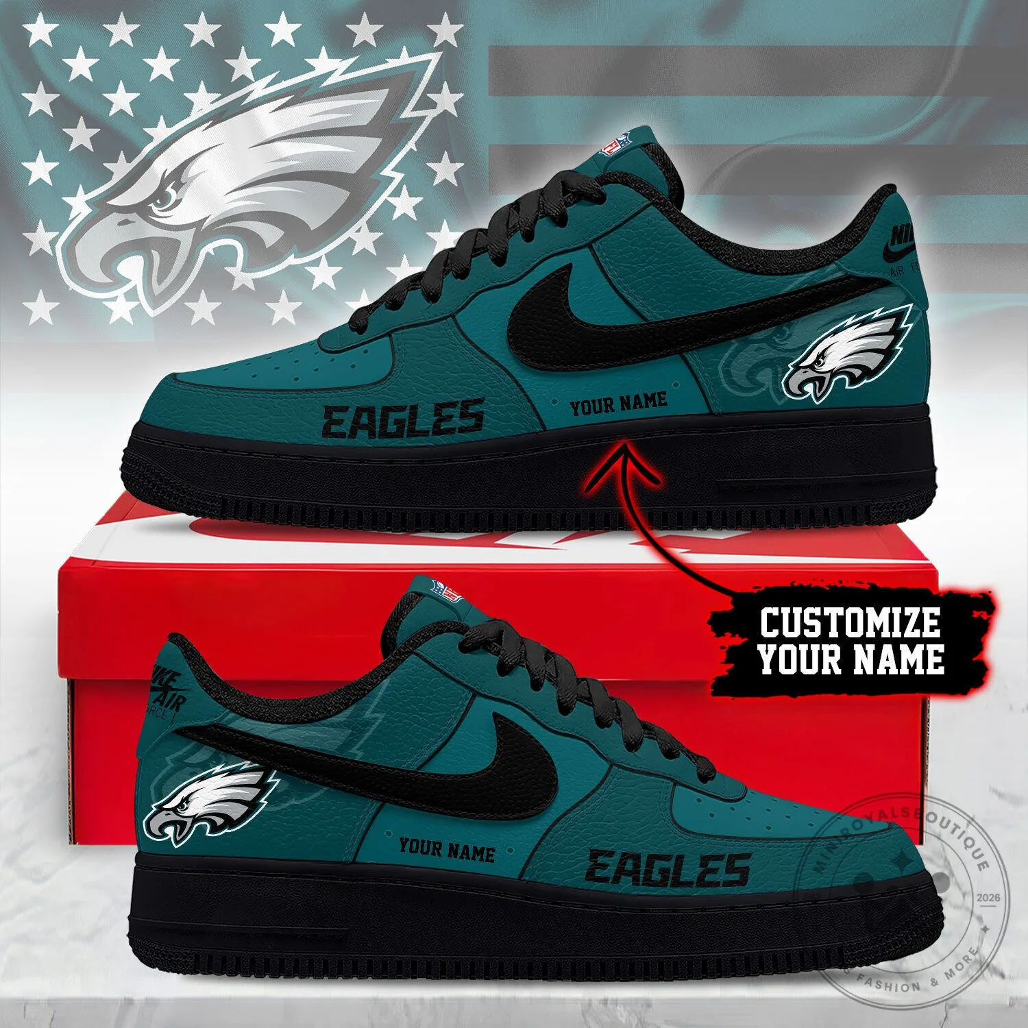 Philadelphia Eagles Custom Name NFL Team Logo Sneakers Shoes