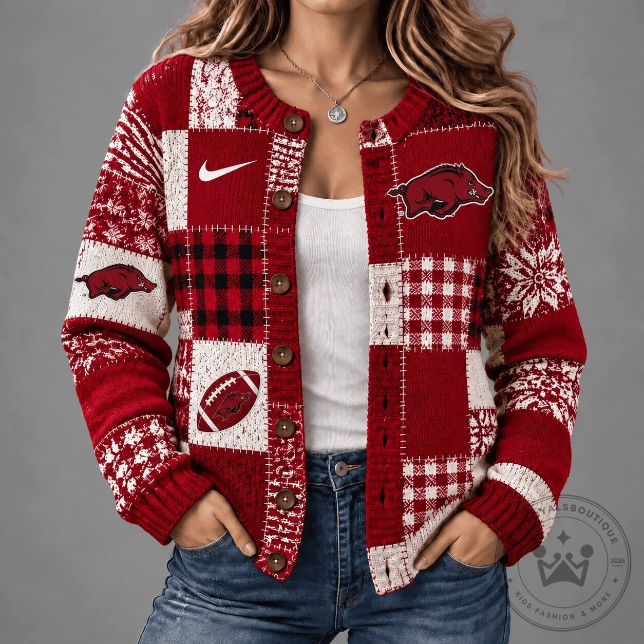 Arkansas Razorbacks Vintage Patchwork Football Cardigan
