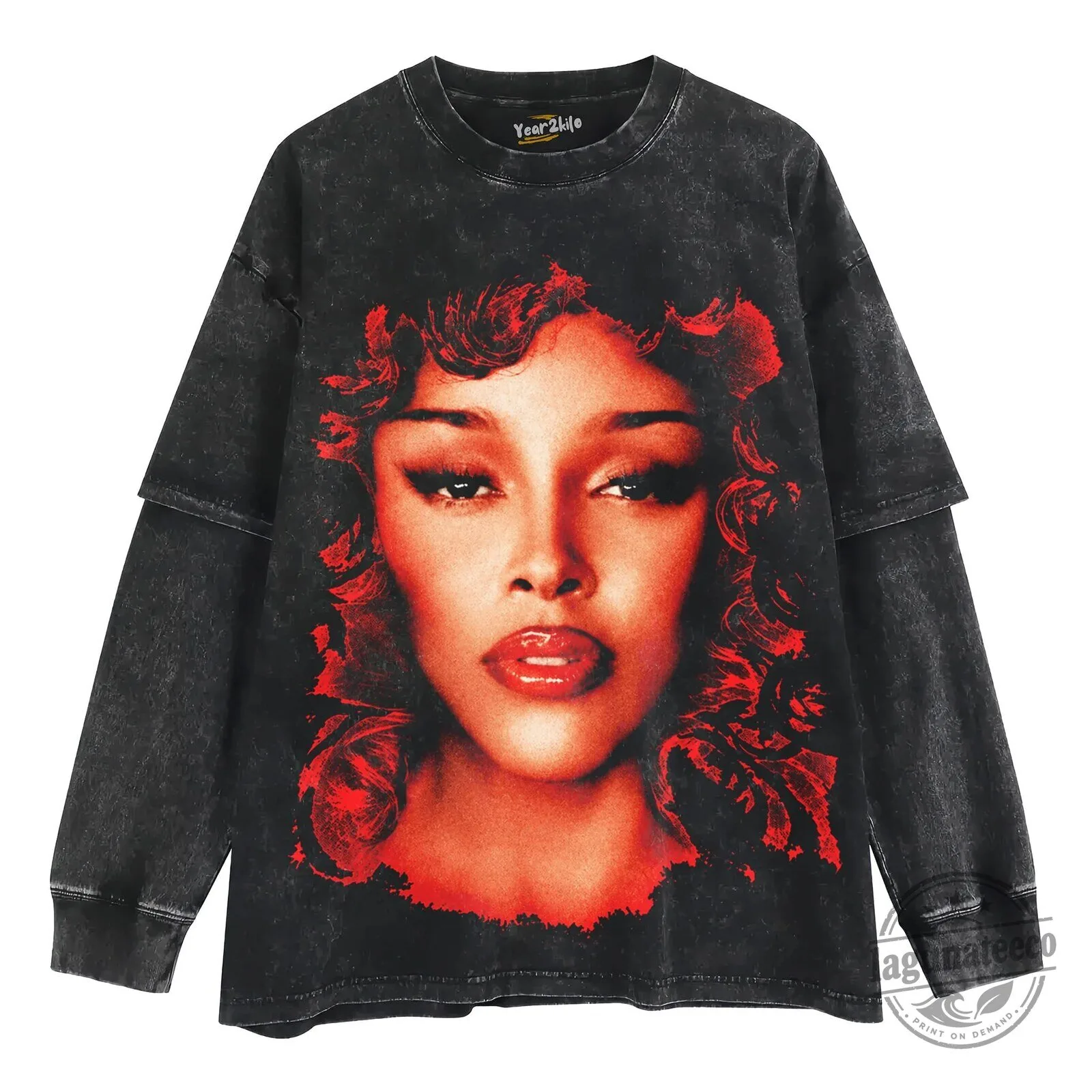 Doja Cat Scarlet Red Portrait Graphic Oversized Washed Black T-Shirt 12 Doja Cat Scarlet Red Portrait Graphic Oversized Washed Black T-Shirt