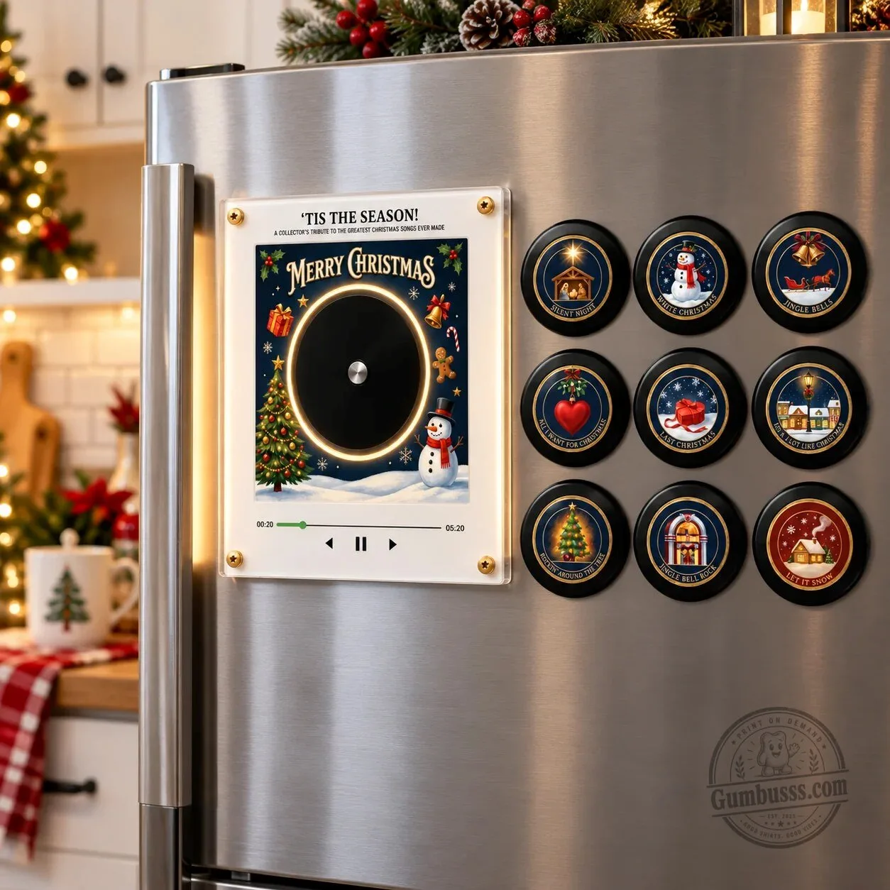 Christmas Music Player Refrigerator Magnet with Interchangeable Song Discs