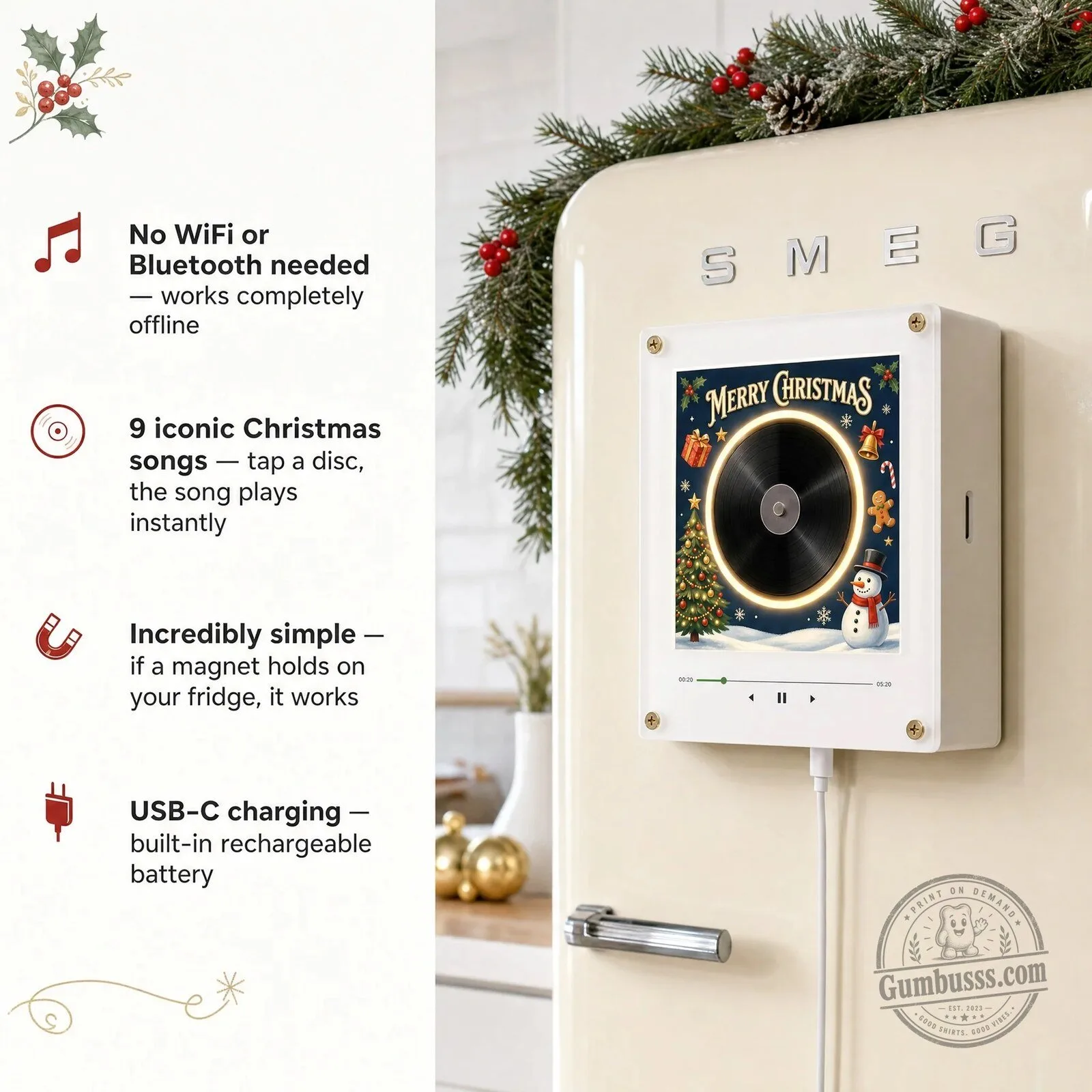 Christmas Music Player Refrigerator Magnet with Interchangeable Song Discs 7 Christmas Music Player Refrigerator Magnet with Interchangeable Song Discs