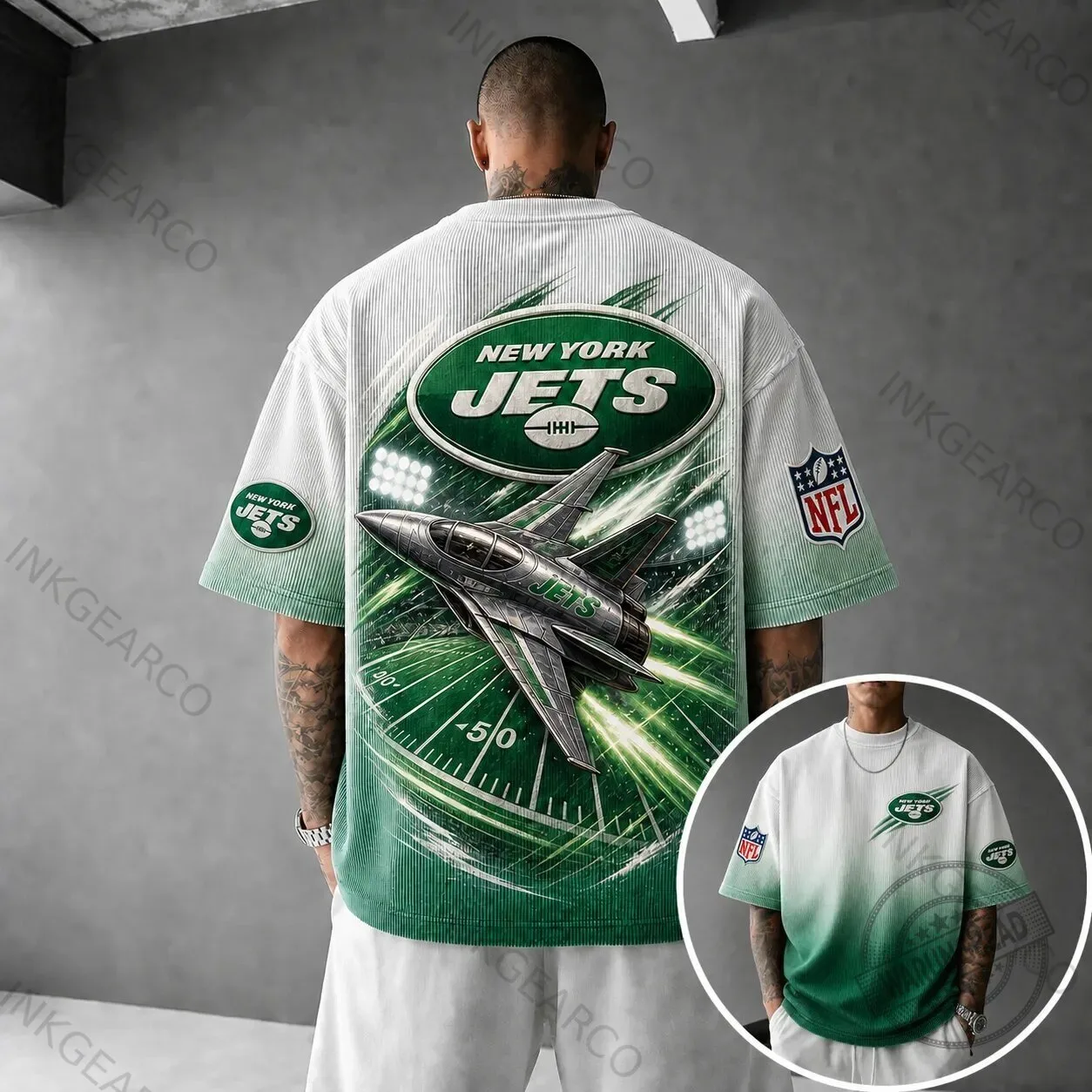 New York Jets American Football Team Green Ombre Striped Short-Sleeve T-Shirt