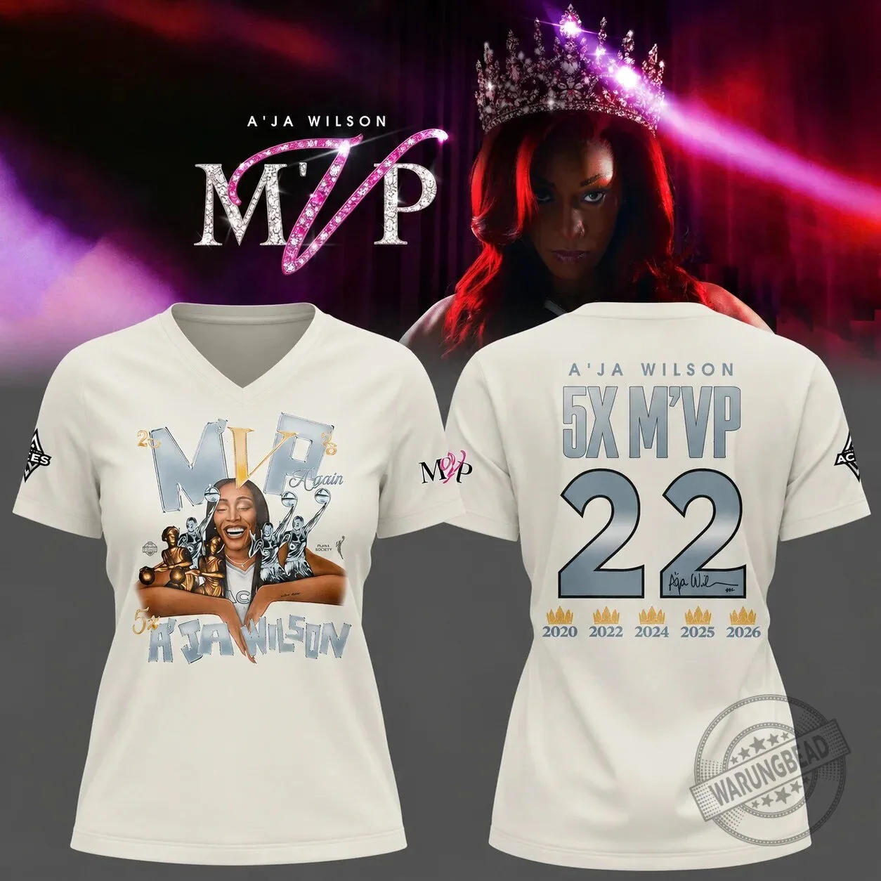 A'ja Wilson 5X MVP 2022 Basketball Champion V-Neck T-Shirt