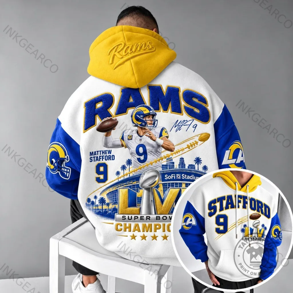 Matthew Stafford Los Angeles Rams Super Bowl Champions Football Hoodie Matthew Stafford Los Angeles Rams Super Bowl Champions Football Hoodie