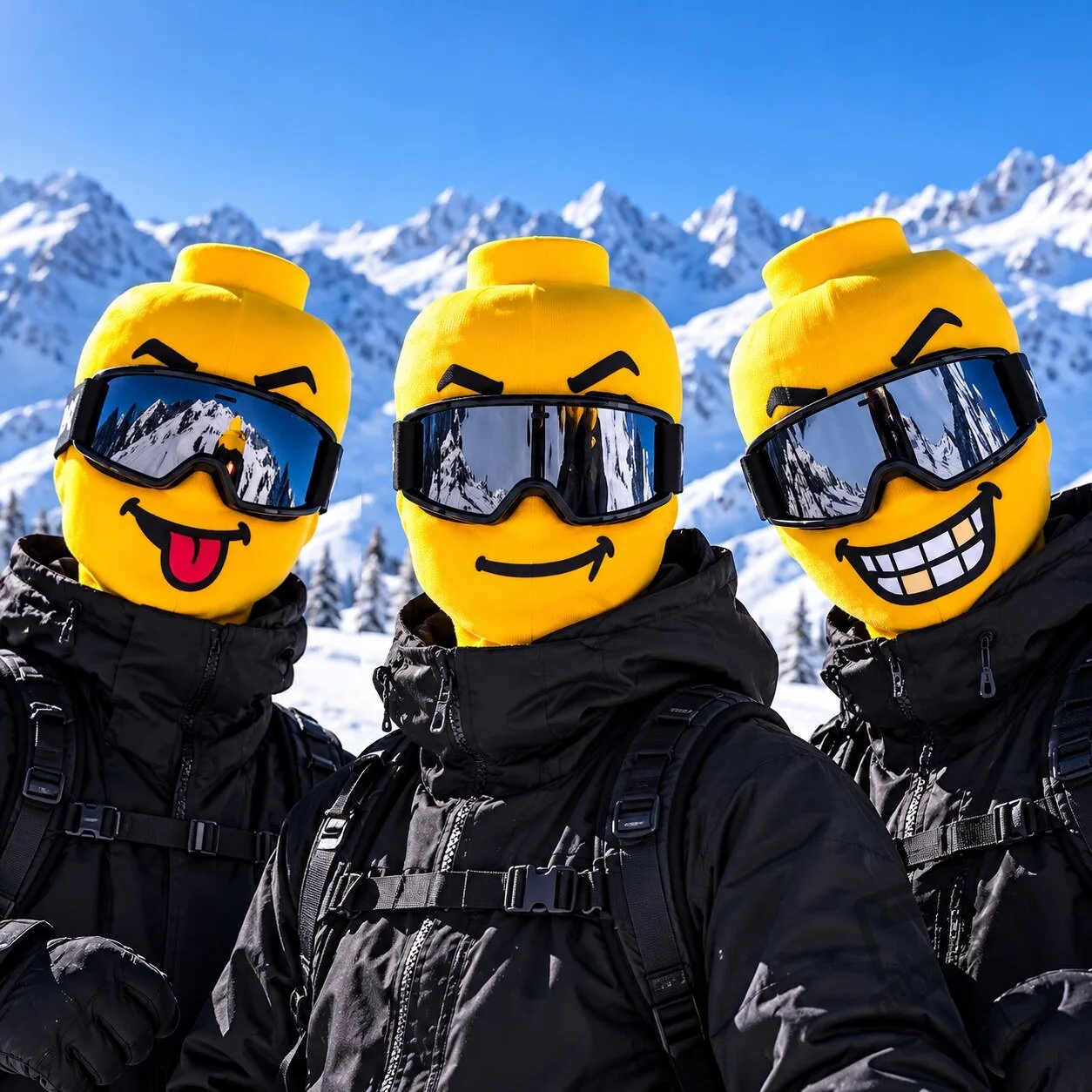 Funny Emoji Ski Mask 2026 – Yellow Smiley Face Balaclava with 3 Facial Expressions, Winter Snowboarding & Ski Costume Mask
