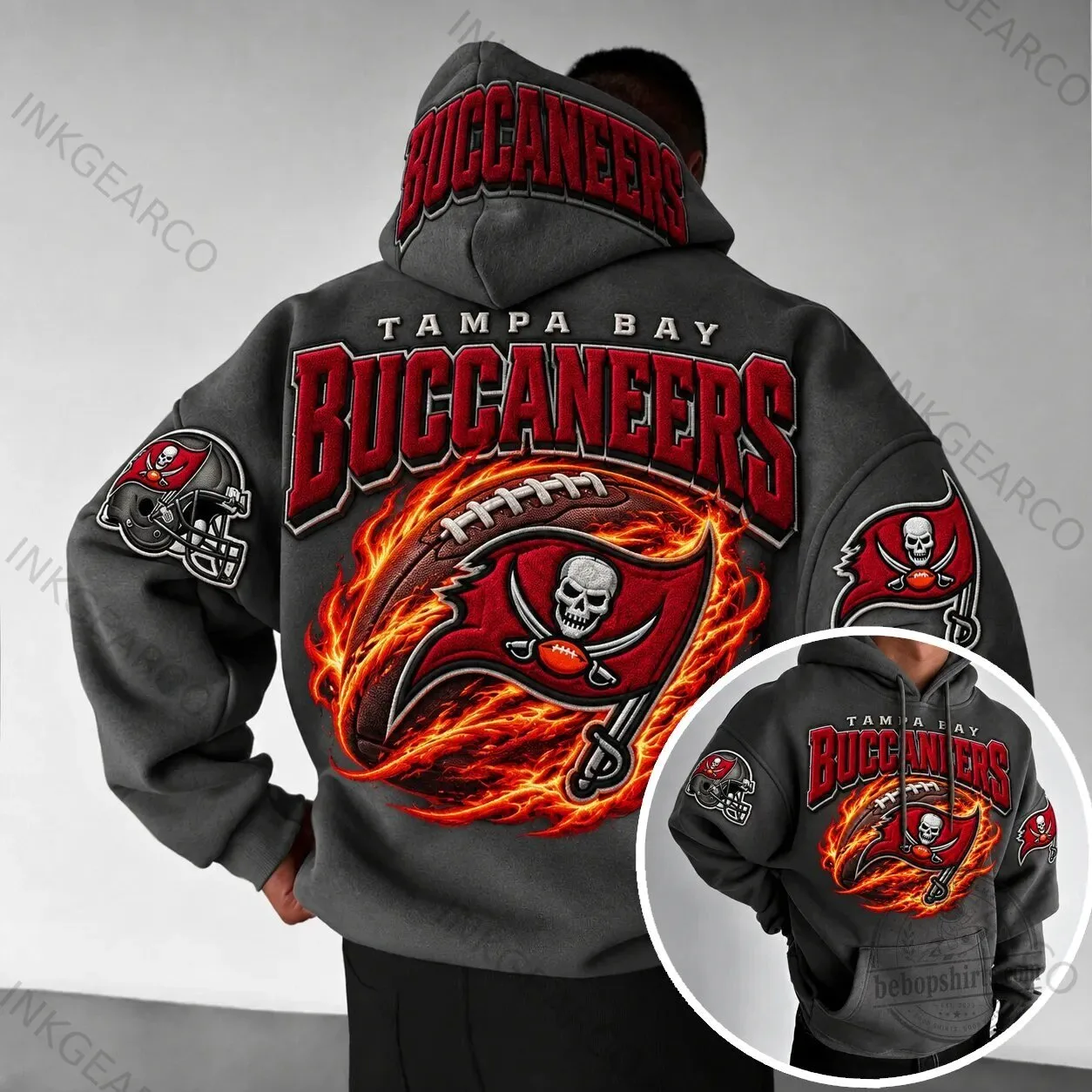 Tampa Bay Buccaneers Football Team Logo and Mascot Gray Hoodie