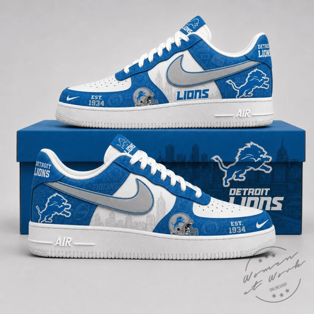 Detroit Lions NFL Team Logo Custom Air Force 1 Sneakers Shoes Detroit Lions NFL Team Logo Custom Air Force 1 Sneakers Shoes