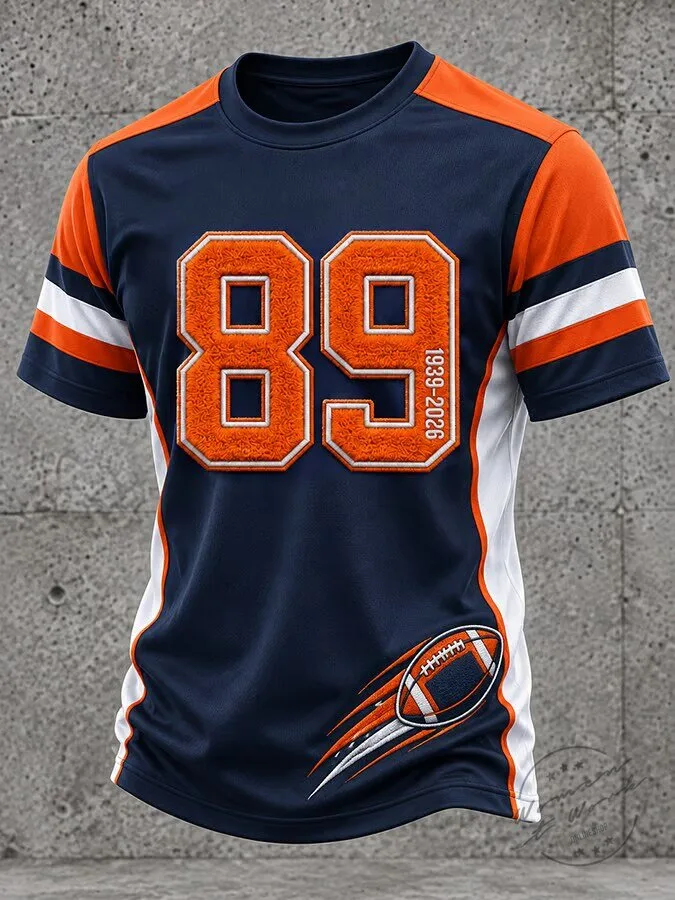 Navy Blue Orange White Football Jersey with Number 89 and Football Graphic