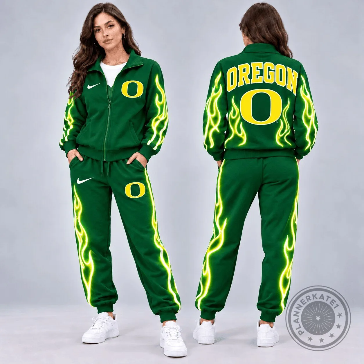 Oregon Ducks Neon Inferno Green and Yellow Flames Full Zip Hoodie
