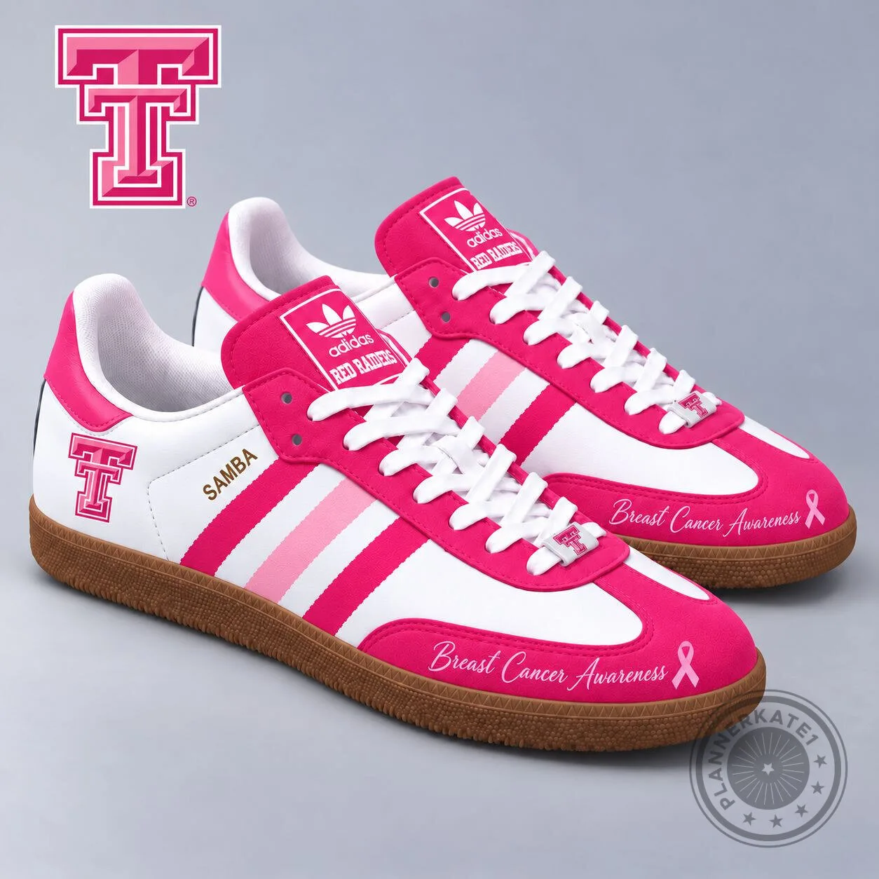 Texas Tech Red Raiders Breast Cancer Awareness Pink and White Samba Shoes