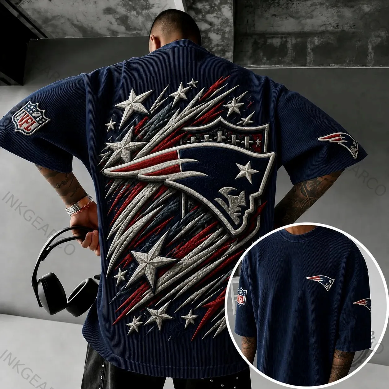 New England Patriots NFL Football Team Logo Corduroy Short Sleeve T-Shirt