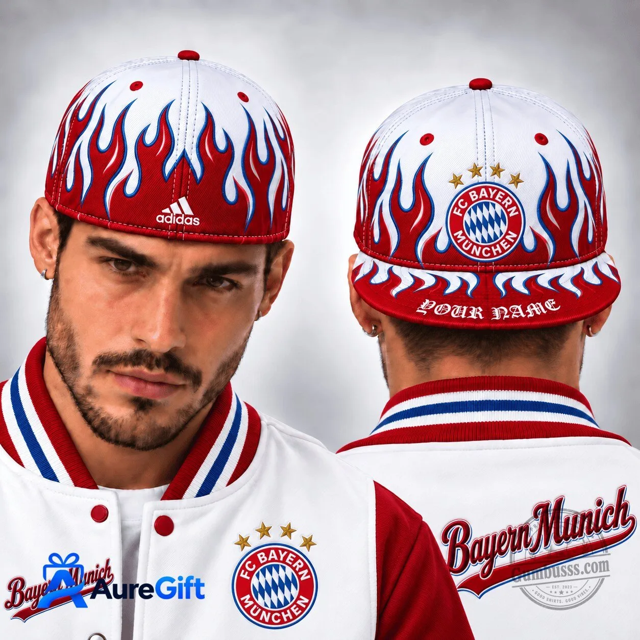 Bayern Munich Flame Design Personalized Snapback Cap Hat